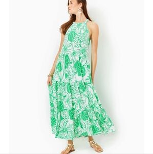 NWT Lilly Pulitzer Beccalynn Halter Maxi Dress Kiss My Tulips Spearmint